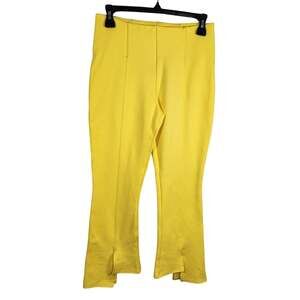 Slim Factor Investments Women Split Flare Cropped Pants Pull on Stretch Yellow S